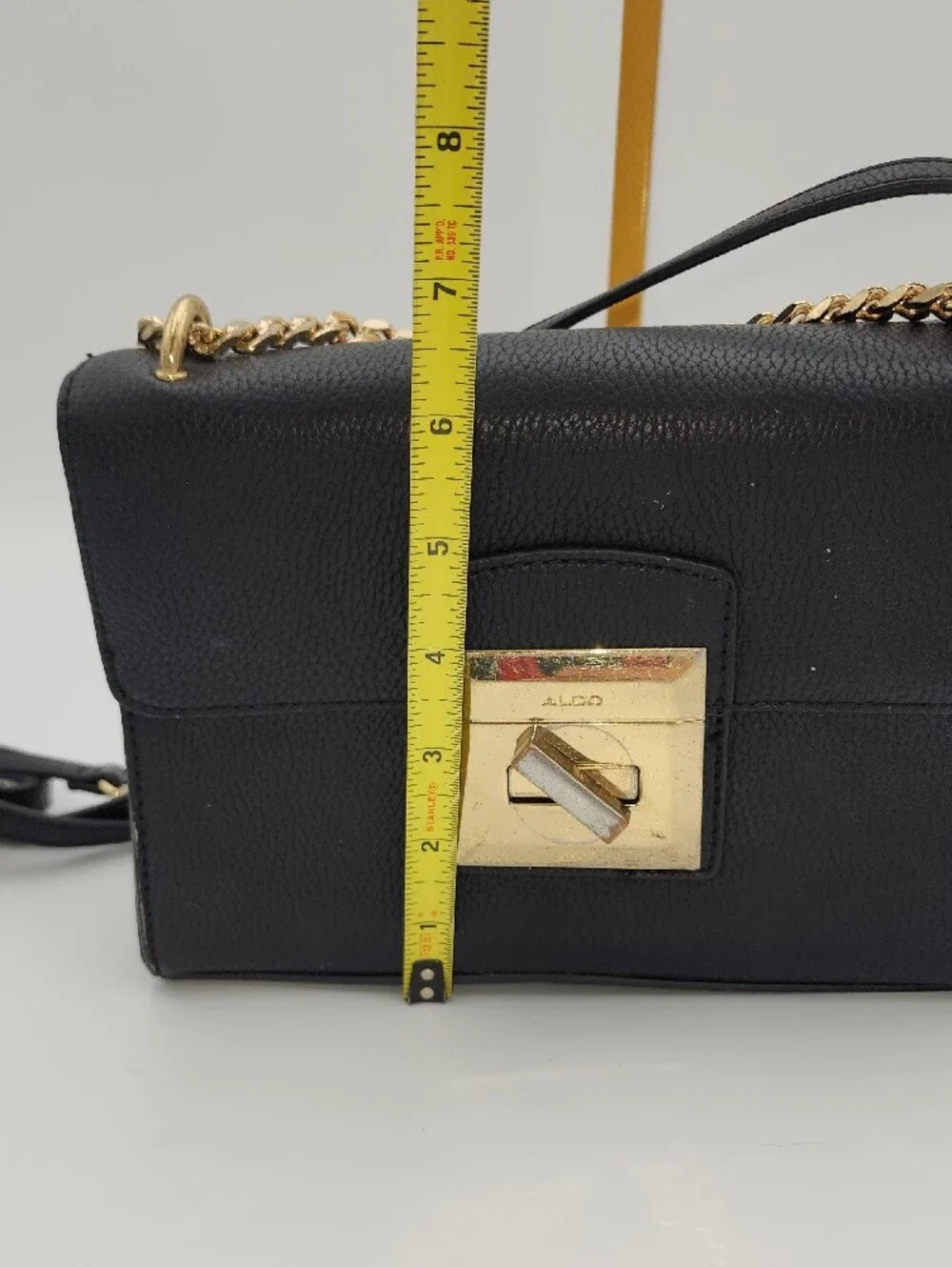 Aldo Black Pebbled Crossbody with Gold Turn-Lock Accent